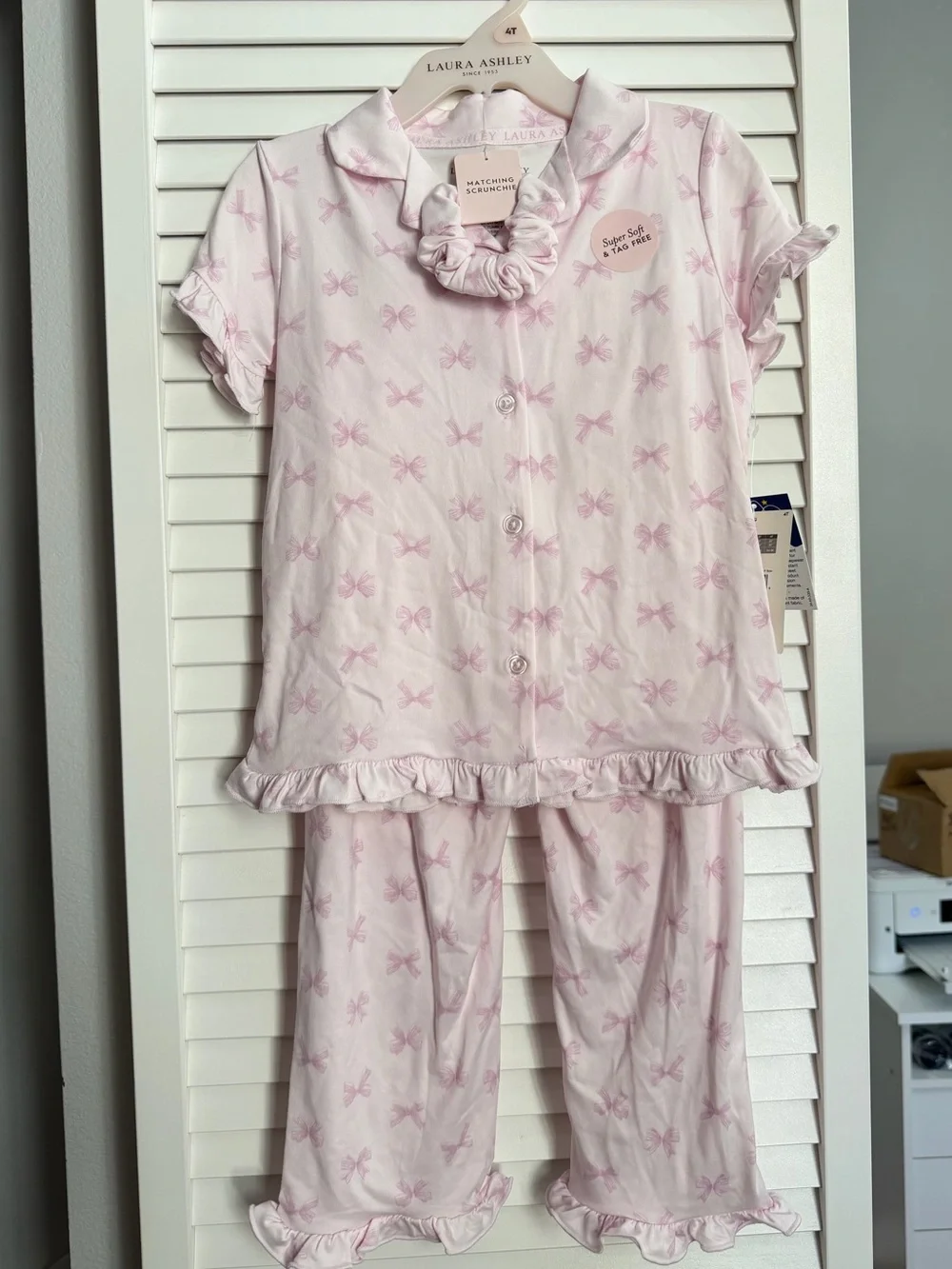 Laura Ashley Light Pink 3pcs Bow-Print Short-Sleeve Pajama Set Size 4